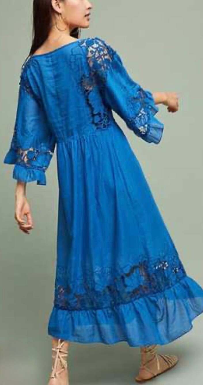 Akemi + Kin Blue Embroidered Lace Panel Maxi Dress